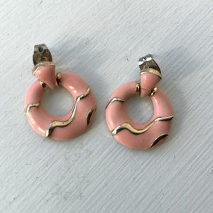 Vintage MCM Enamel Earrings, Peachy Pink and Gold